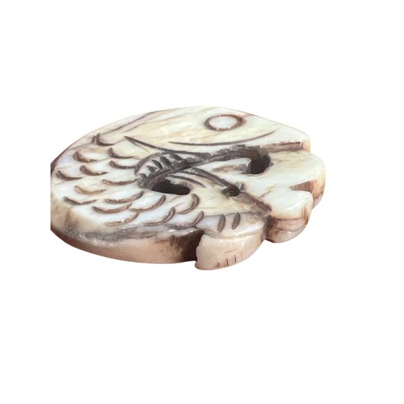 Vintage Lot of 2 Carved Jade Stone Koi Fish Pendants Circular Charm 2" Each - Picture 3 of 5